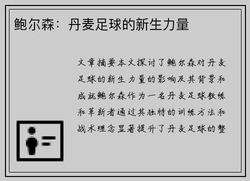 鲍尔森：丹麦足球的新生力量